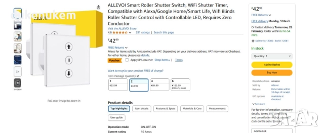 WiFi превключвател за ролетни щори, с таймер, 2 бр/к-кт, снимка 7 - Друга електроника - 53002414