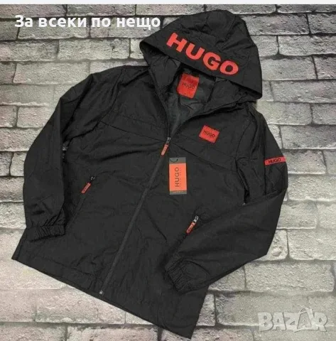 Hugo Boss Мъжка Черна Ветровка С Гумирано Лого🔝Мъжко Пролетно Яке🔝Мъжко Есенно Яке Код B483, снимка 2 - Якета - 56009476