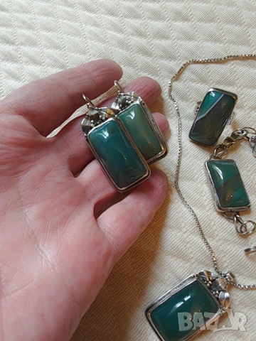 Авторски ретро сребърен лот с натурален ахат 950 НАМАЛЕН , снимка 3 - Бижутерийни комплекти - 49977858