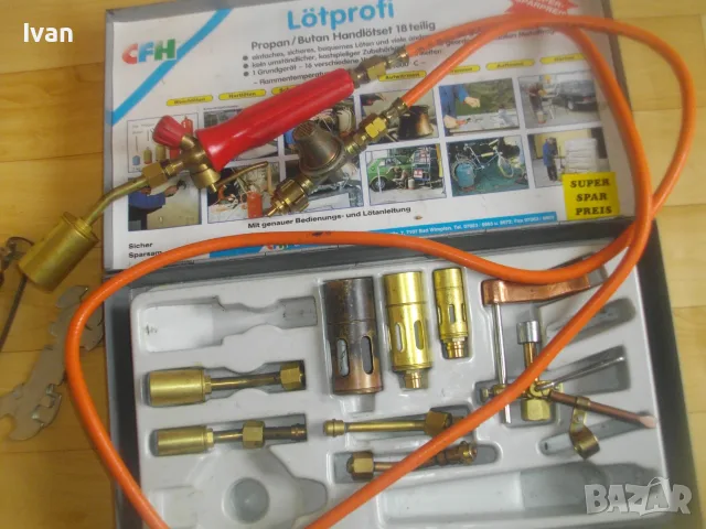 ИТАЛИАНСКИ ГАЗОВ КОМПЛЕКТ ГОРЕЛКИ И ПОЯЛНИК ПРОПАН-БУТАН ПОЧТИ НОВ ПЪЛЕН КОМПЛЕКТ CFH Made in ITALY, снимка 12 - Други инструменти - 56106603