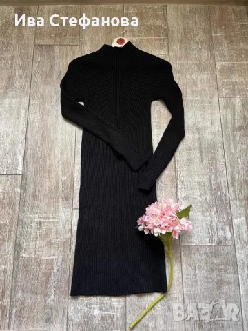 Черна класическа нова елегантна ежедневна еластична рокля рипс рипсена, снимка 12 - Рокли - 43379453