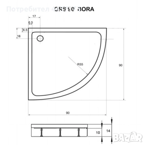 GRS90-BORA Комплект овално корито 90см с крачета, сифон и подвижна престилка, снимка 3 - Душ кабини и вани - 53628717