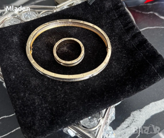 Пръстен и гривна Булгари/Bvlgari 14 карата златно покритие, снимка 2 - Гривни - 53536248