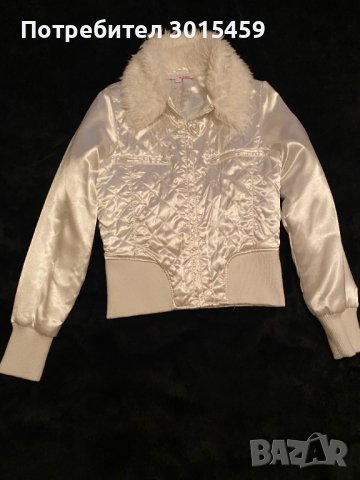 Бяло сатенено яке Tally Weijl с пухкава яка, снимка 2 - Якета - 42498314