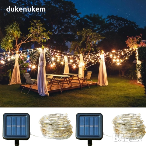 LED соларни гирлянди 200 LED, лампички, 2 бр x 22 м