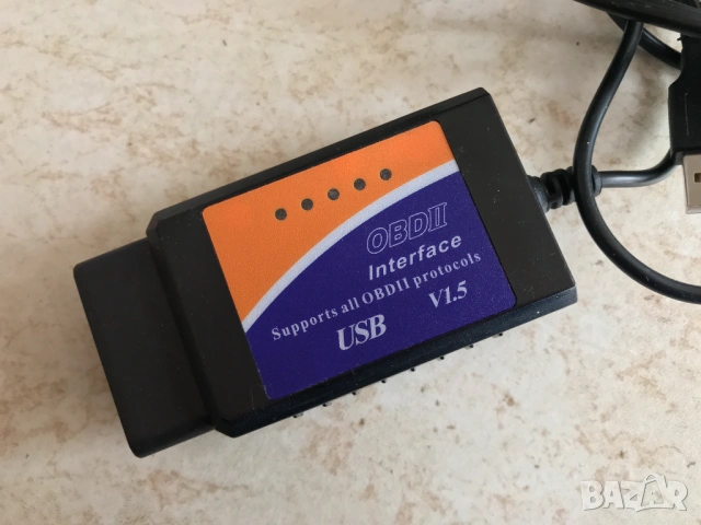 Адаптер за OBD II инструмент за диагностика, ELM327, USB кабел, Windows съвместим