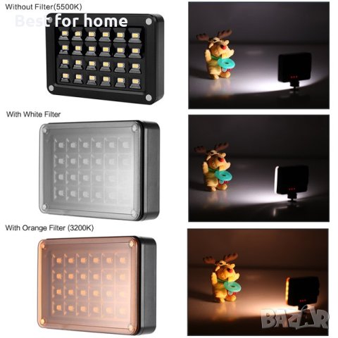 Мини преносима видео лампа,Andoer T9512,2 бр Филтри-бял и оранжев,Panel 95+ 5500K, 24 LED за камера