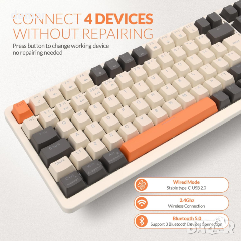 Механична геймърска клавиатура Rii, безжична, 101 клавиша, RGB подсветка, снимка 2 - Клавиатури и мишки - 44829528