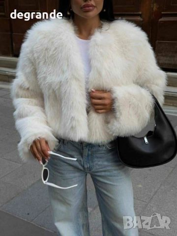 Дамско Палто Бяло и Кафяво, снимка 3 - Палта, манта - 51646176