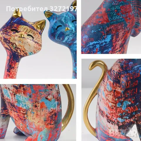 Комплект 2 бр. Очарователни Орнаменти Двойка Котки от Карикатура, снимка 3 - Статуетки - 48298545