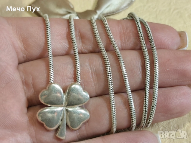 Сребърен синджир с висулка Детелина (379), снимка 4 - Колиета, медальони, синджири - 52539879