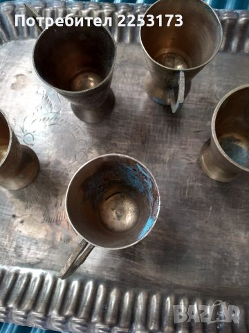 Поднос месинг с 6 чаши, снимка 5 - Декорация за дома - 41815067