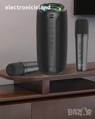 🎤 ПАРТИ В ДЖОБА! Преносима Караоке Стерео Колона ZEALOT MP2 20W LED + 2 Безжични Микрофона комплект, снимка 3 - Bluetooth тонколони - 53835713