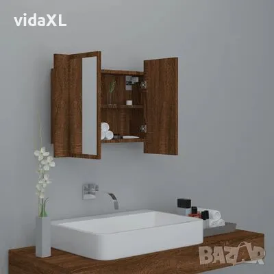 vidaXL LED огледален шкаф, кафяв дъб, 60x12x45 см, инженерно дърво(SKU:822843), снимка 3 - Шкафове - 49193836