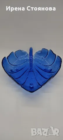 Голяма, стъклена фруктиера във формата на листо с крачета. , снимка 4 - Декорация за дома - 49324653