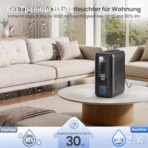 Нов Преносим влагоуловител 2L с таймер, LED светлина и тих режим за дом, снимка 2 - Влагоабсорбатори и влагоуловители - 51681260