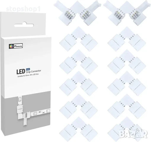 Ъглов конектор за LED лента, (опаковка от 12 шт.) 4-пинов 10 мм RGB 5050 конектор за LED лента, Ъгл