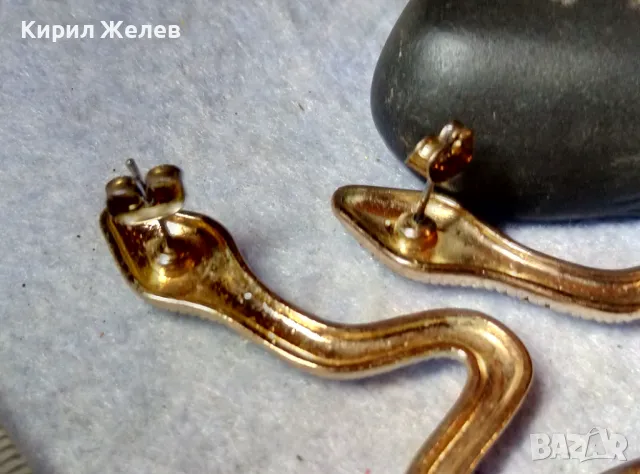 ЕФЕКТНИ ЗМИЕВИДНИ ЗЛАТИСТИ ОБЕЦИ с ФАСЕТИРАНИ ИСКРЯЩИ ЦИРКОНИ 48841, снимка 4 - Обеци - 48829931