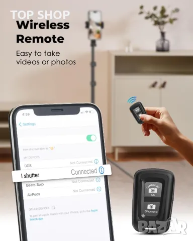Стойка за телефон и таблет, 170 см статив с дистанционно управление, за 3,5-13" и чанта за носене, снимка 2 - Селфи стикове, аксесоари - 49938046