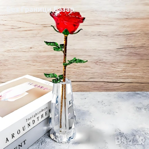 Нова Кристална червена роза във ваза романтичен подарък декор стая дом