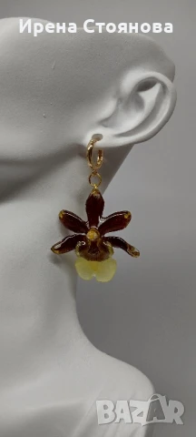 Обеци с естествен цвят на мини орхидея. Цветче с размери 3,5/4 см. , снимка 14 - Обеци - 51090834