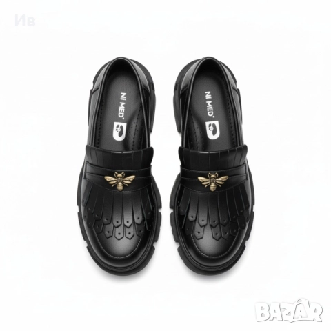 Дамски черни мокасини от естествена кожа, снимка 4 - Дамски елегантни обувки - 51816266