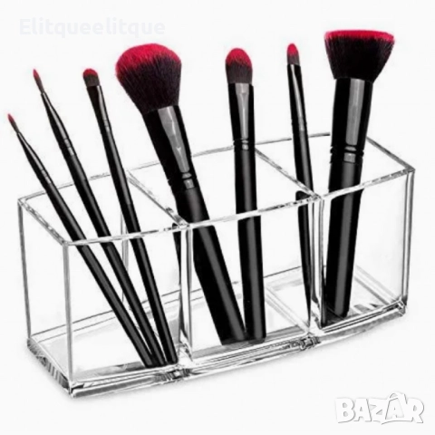 Прозрачен органайзер за съхранение на грим и козметични четки с 3 слота, снимка 5 - Други стоки за дома - 52205531