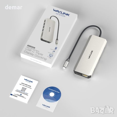 USB C докинг станция за три монитора 2 HDMI+DisplayPort, WAVLINK 100 W, снимка 11 - Кабели и адаптери - 44403542