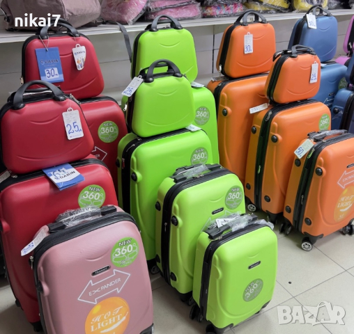 пътнически куфар комплект 6бр 100% ABS+разширение 5см/4 колела 360°, снимка 12 - Куфари - 44792767