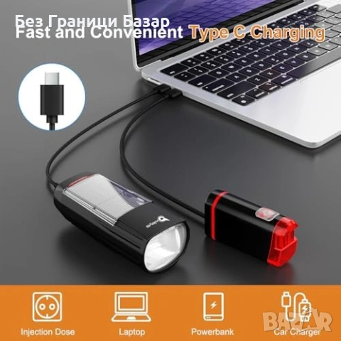 Нов Комплект LED велосипедни светлини 2400mAh USB+Solar 2 режима фар стоп, снимка 5 - Аксесоари за велосипеди - 53573221