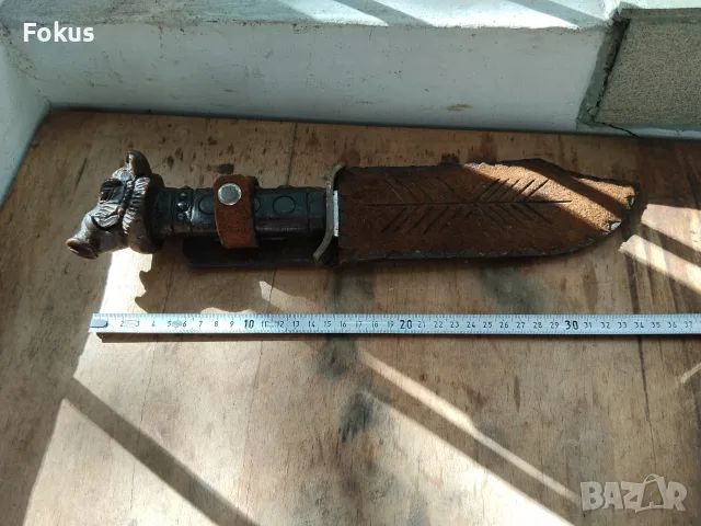 Заводски ловен нож Кинтекс 1300 години България кожена кания, снимка 7 - Антикварни и старинни предмети - 55981616