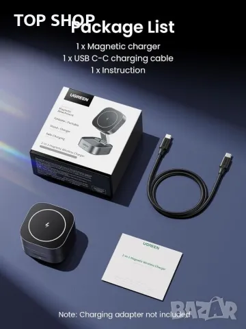 UGREEN MagSafe Charging, 2-в-1 магнитна станция за зареждане, (без адаптер), снимка 4 - Безжични зарядни - 49937546