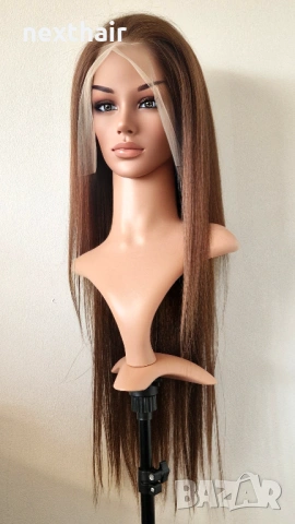 Естествена дантелена перука 80 см - 200% плътност, 13x6 Lace, светло кафява права коса, снимка 3 - Аксесоари за коса - 53136051