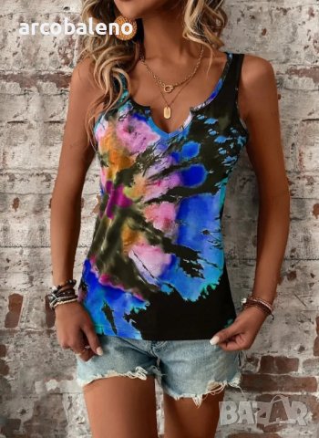 Дамски потник с V-образно деколте с произволен принт, 6цвята , снимка 3 - Тениски - 41491345