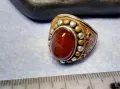 Старинен ОСМАНСКИ СРЕБЪРЕН ПРЪСТЕН СРЕБРО ВИСОКА ПРОБА с ШЛИФОВАН КАРНЕОЛ и МЕДЕН ОБКОВ 29148, снимка 7