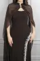 Елегантна шоколадово кафява официална рокля с камъни XS/S, снимка 3