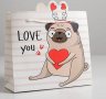 Куче Мопс love you Свети Валентин картонена хартиена подаръчна чанта торба торбичка за подарък