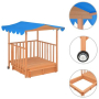 vidaXL Детска къща за игра с пясъчник, чамова дървесина, синя, UV50(SKU:91795