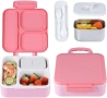 Нова Детска бенто кутия 3 отделения с термо контейнер 330 мл розова, снимка 1