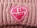 Дамска зимна плетена шапка с помпон и бродерия сърце с надпис "in the mood" в розов цвят , снимка 8
