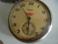 № 7991 стар джобен часовник - Molnija   - релефен орнамент - влак  - механичен  - работещ  - соц.пер, снимка 1