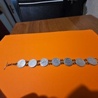 Старинна сребърна гривна със сребърни 7 монети от 50 стотинки 1891, 1912, 1913г. с Фердинандъ 1 - Ца, снимка 1 - Антикварни и старинни предмети - 41795074