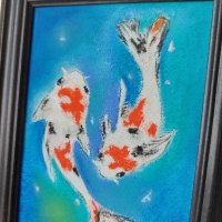 Японски рибки Кои, картина пастел, оригинал, снимка 2 - Картини - 44224588