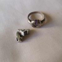 Комплект пръстен и обеци от сребро и аметисти, снимка 4 - Бижутерийни комплекти - 44819462