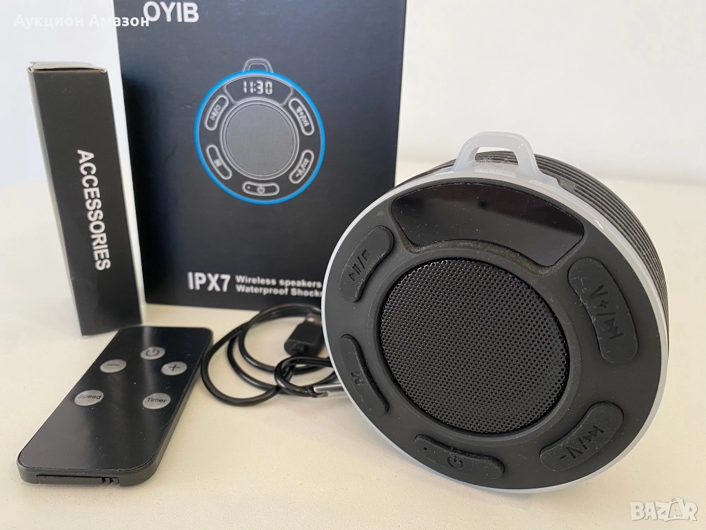 Тонколона водоуйстойчива Bluetooth за душ OYIB HD звук RGB светлини, FM радио, IPX7, с вендуз, снимка 1