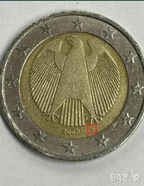 German Euro 2002 A 2EURO GERMANY 2 Евро 2002 A Германия Специален Рядък Знак А Рядка Монета Юбилейна, снимка 1