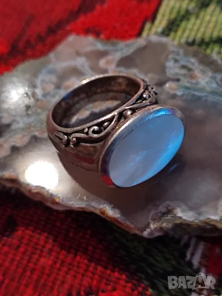 Стар сребърен пръстен със седеф, снимка 1