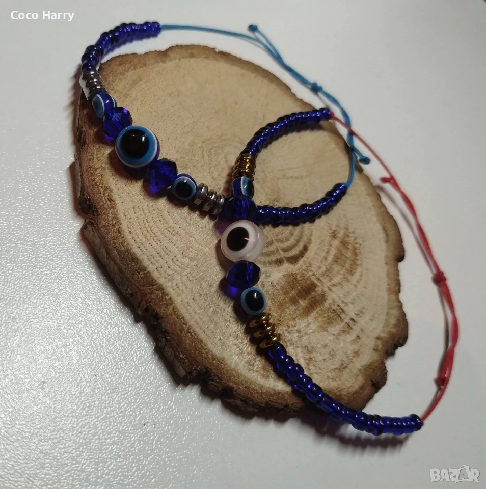 Гривна синьо око,червен конец,ръчно изработена, снимка 1