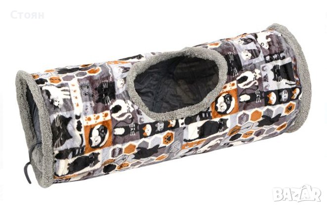 Игра за криеница в котешки тунел от сиво кадифе 64x26 см, снимка 1