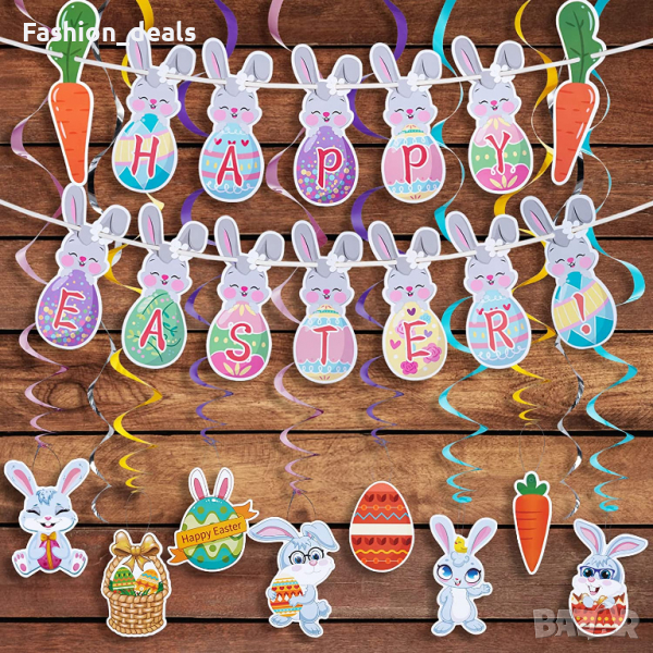 Нов банер за Великден Украса Гирлянд заек яйце морков Декор стая парти, снимка 1